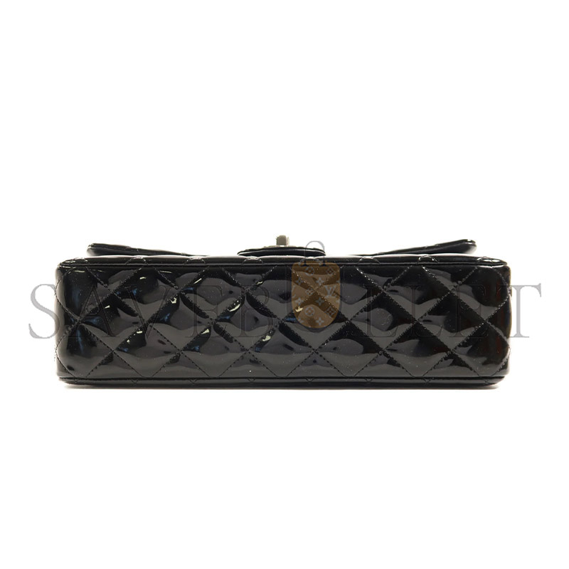 CHANEL MASTER JUMBO CLASSIC PATENT DOUBLE FLAP BLACK LEATHER SHOULDER BAG A01112 (25*15.5*6.5cm)